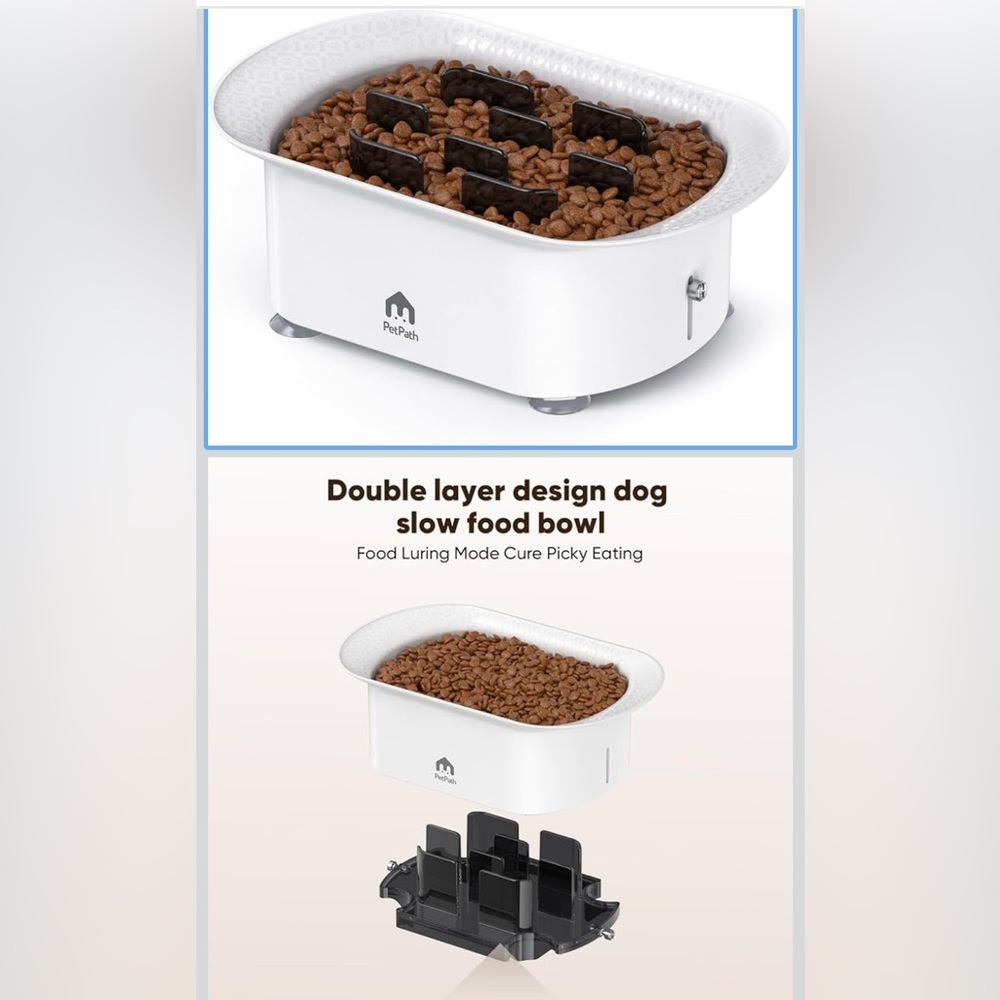 Double Layer Slow Feeder Dog Bowl - White